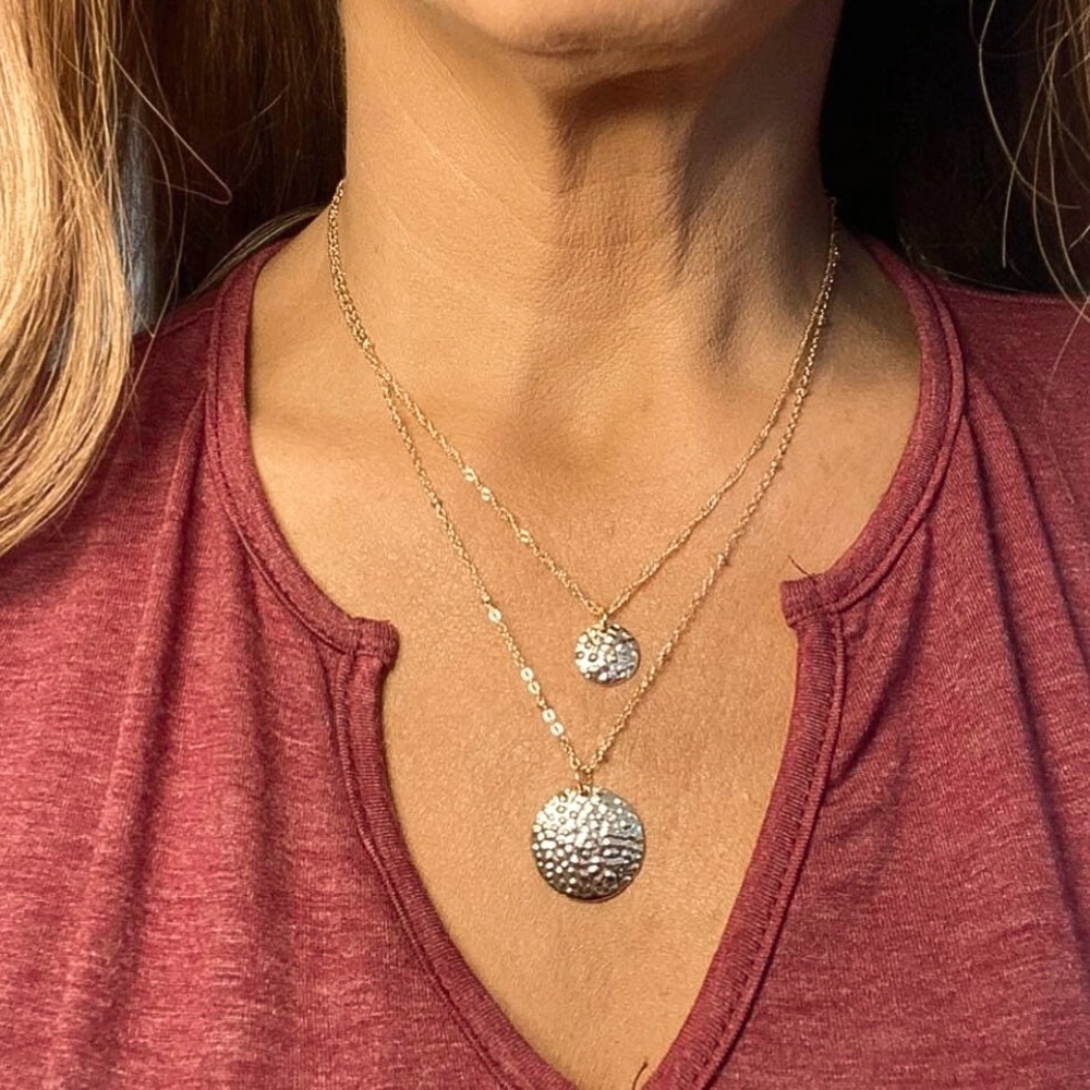 Any 2/$20! Gold Multi-Layer Textured Disc Necklace - Picture 3 of 8